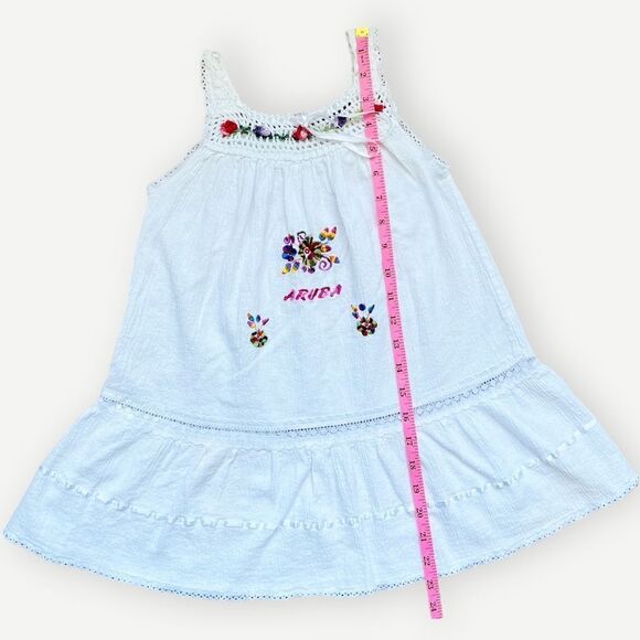 Aruba Girls Kids Embroidered Floral Sleeveless White Flowy Tiered Dress. 5. 5T. - Picture 6 of 8